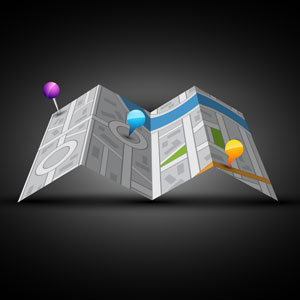 3D image of a map with pins